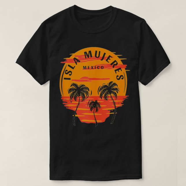 Isla Mujeres Mexico Palm Trees Sunset Skull Beach T-Shirt (Design vorne)