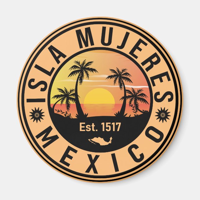 Isla Mujeres Mexico Retro Sunset Souvenirs Palm Magnet (Vorne)
