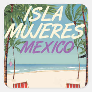 Isla-Mujeres-Mexiko-Strandposter Quadratischer Aufkleber