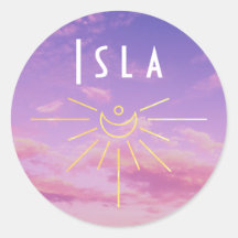 Isla Nom Stickers Personnalisés Round Sun Boho Hip