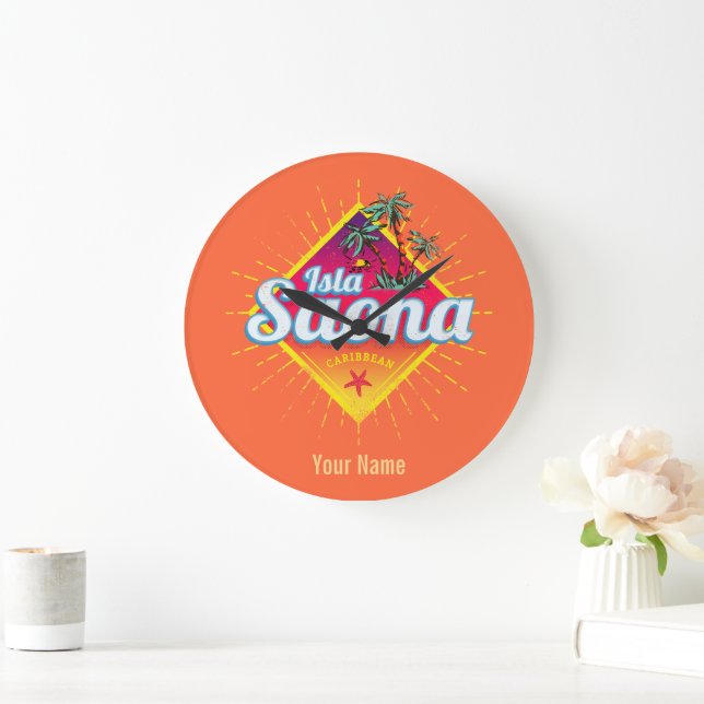Isla Saona Karibische Dominikanische Republik Retr Große Wanduhr (Zuhause)