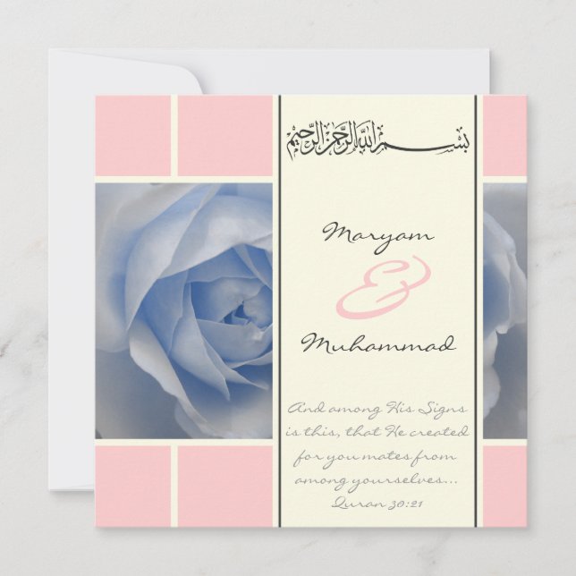Islam blaue Rose Hochzeit Verlobung muslim einlade Einladung (Vorderseite)