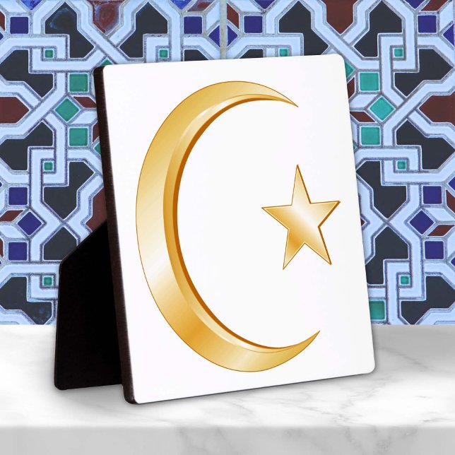 Islam-Symbol Fotoplatte (Crescent moon and star, symbol of Islam. )
