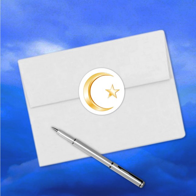 Islam-Symbol Runder Aufkleber (Islam Symbol Round Sticker.
Crescent moon and star, symbol of Islam. )