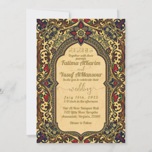 Islam Vintage Mariage Invitation Or Rouge Bleu