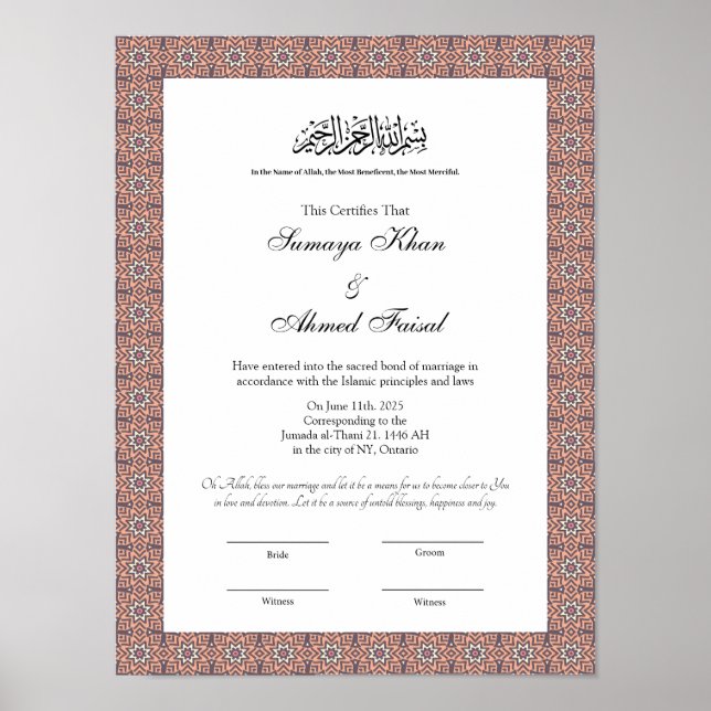 islamic muslim nikkah certificate poster (Vorne)