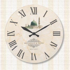 Islamic Nikah Gift | Masjid An-Nabawi Names & Date Große Wanduhr