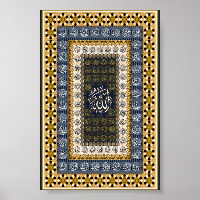 Islamic Wall Art Allah Names Calligraphy Geometric Poster (Vorne)