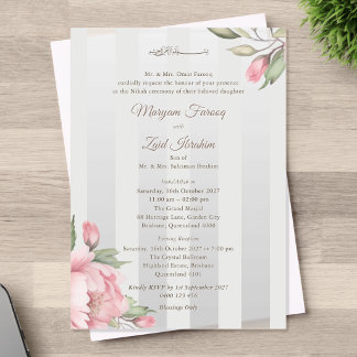 Islamic Wedding – Pink Peony & Sage Green Striped Acryleinladungen