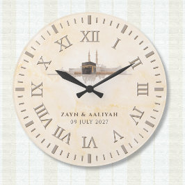 Islamic Wedding | Soft Stone & Watercolor Kaaba Große Wanduhr