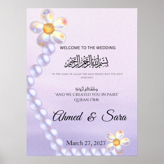Islamic WeddingWelcomeSign Iridescent Glass Flower Poster (Vorne)