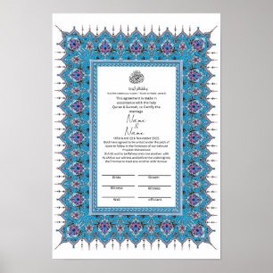 Islamisch-Blaue Grenzmuster Nikkah-Zertifikat Poster