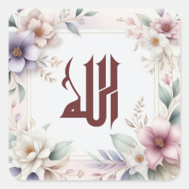 Islamische Aquarellblume Arabische Kalligrafie All Quadratischer Aufkleber