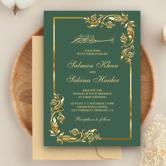 Islamische Hochzeit an der grünen und goldenen Gre Einladung (Von Creator hochgeladen)