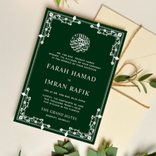 Islamische Hochzeit an der weißen und grünen Grenz Einladung