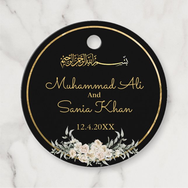 Islamische Hochzeit der Schwarzen und Golden Flora Geschenkanhänger (Vorderseite)