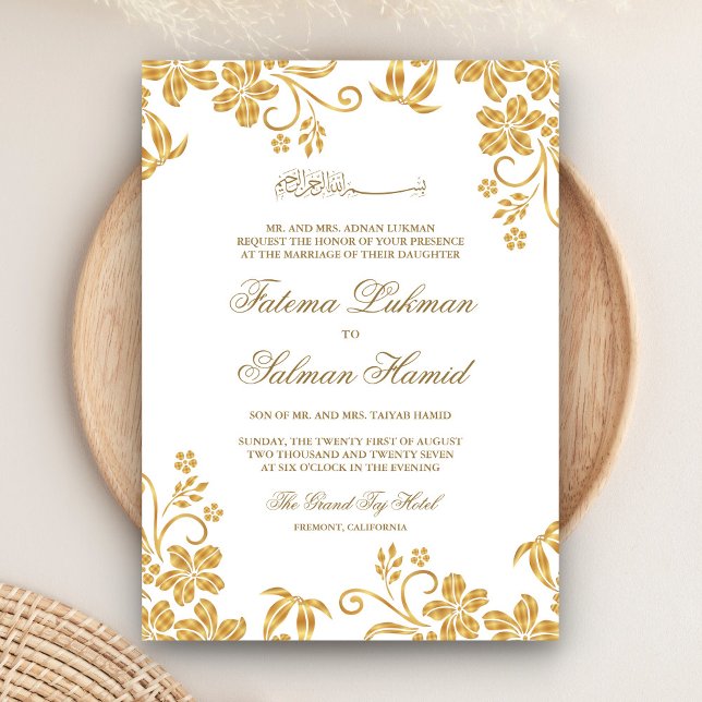 Islamische Hochzeit der Weißen und Golden Floral Einladung (Von Creator hochgeladen)