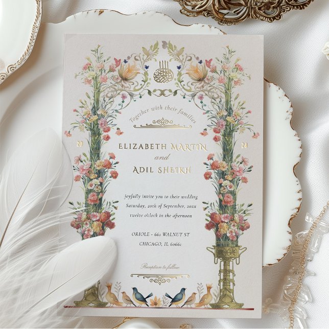 Islamische Hochzeit im Vintagen Garten Folieneinladung (Von Creator hochgeladen)