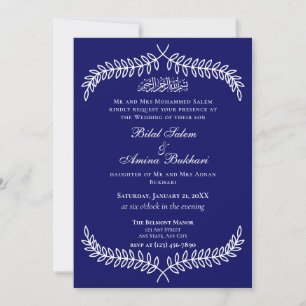 Islamische Hochzeit in Blau und Weiß Einladung