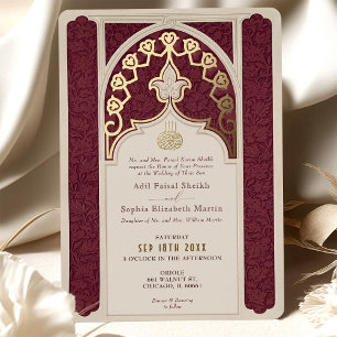 Islamische Hochzeit in Burgund und Gold Foil Folieneinladung