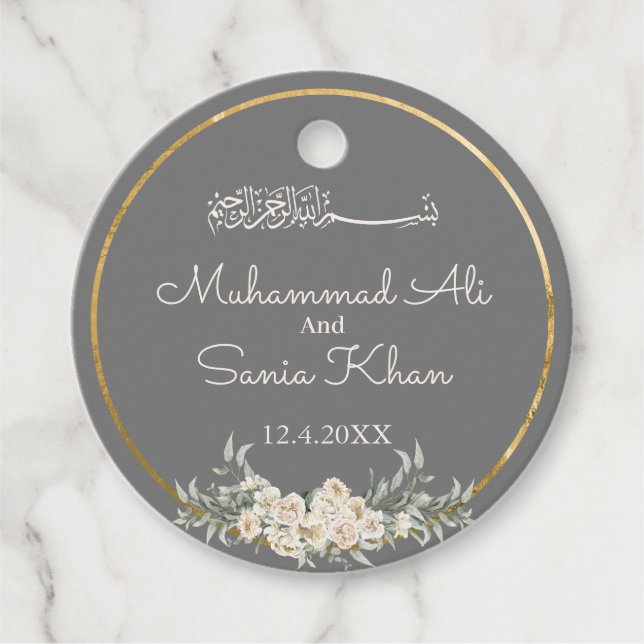 Islamische Hochzeit in Grau und Gold Geschenkanhänger (Vorderseite)