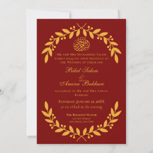 Islamische Hochzeit in Rot und Gold Einladung