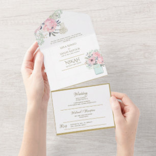 Islamische HOCHZEIT NIKAH WALLIMAH Gold Blumen All In One Einladung