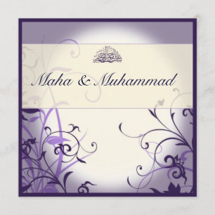 Islamische lila verzierte Blume Hochzeit / Verlobu Einladung