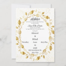 Islamische Luxus-Goldblatt-Save-the-Date-Karten