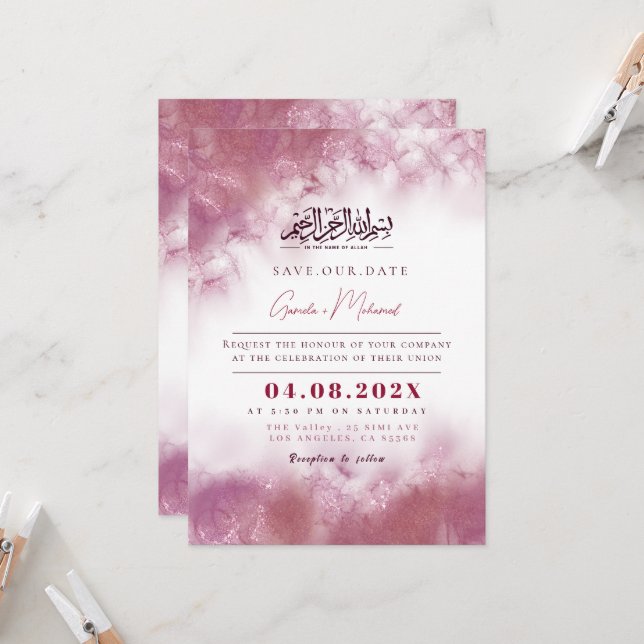 Islamische Marmorhochzeit nach Maß Einladung (Vorderseite/Rückseite Beispiel)