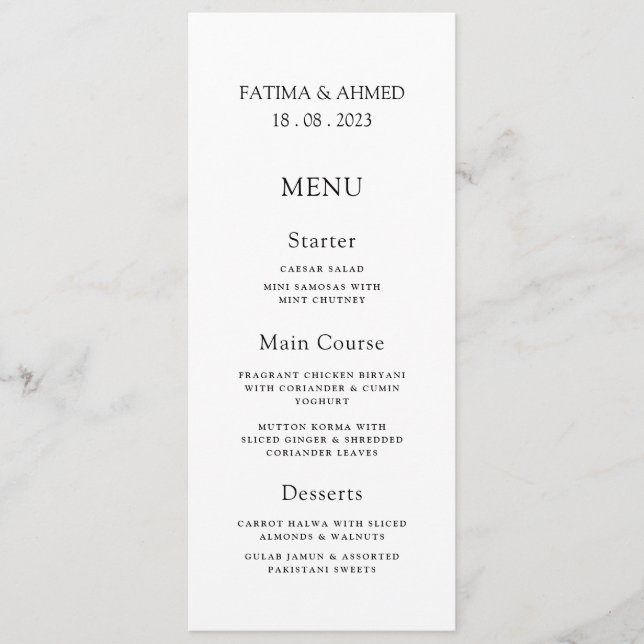 Islamische Minimal-Vintage-Hochzeit Menükarte (Vorderseite)