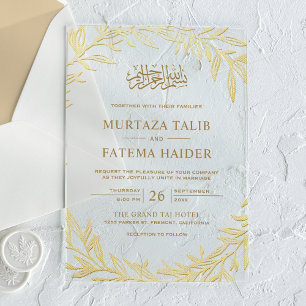 Islamische muslimische Hochzeit mit goldenen Blätt Acryleinladungen