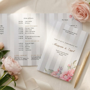 Islamische Nikah-Hochzeit Blush Pfingstrose Grau Dreifach-gefaltete Programmkarte
