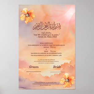 Islamische Nikah-Urkunde Pfirsich-Blumenmuster & P Poster