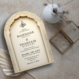 Islamischer Arch Chic Elegante Wedding Couple Mono Einladung