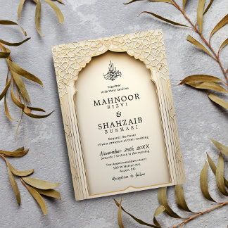 Islamischer Arch Chic Elegante Wedding Couple Mono Einladung