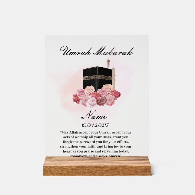Islamischer Blütenacryl umrah Mubarak Acrylschild (Vorderseite)