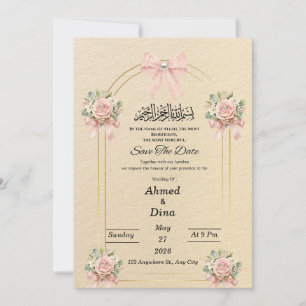 Islamischer eleganter goldener Bogen rosa floraler Save The Date