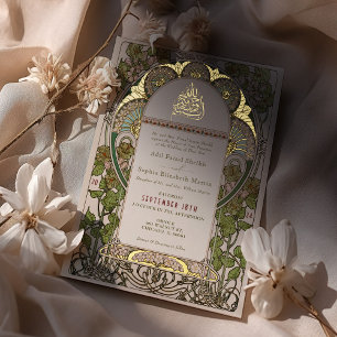 Islamischer grüner Hochzeitshocker Ottomanisch Tür Folieneinladung