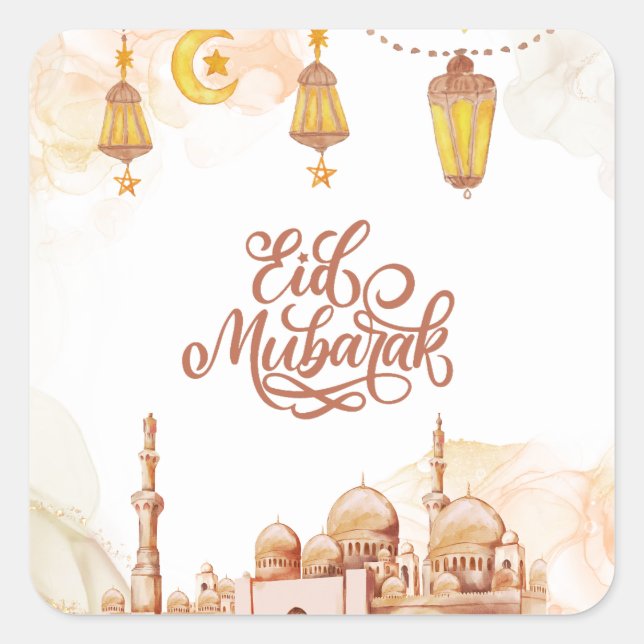 Islamischer Happy Eid Mubarak Quadratischer Aufkleber (Vorderseite)