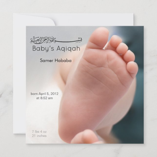 Islamischer Kinderfuß aqiqah Geburtseinladung Einladung (Vorderseite)