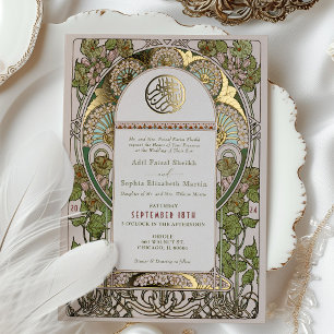 Islamischer Weiser Grüner Hochzeits-Art Nouveau Mu Folieneinladung