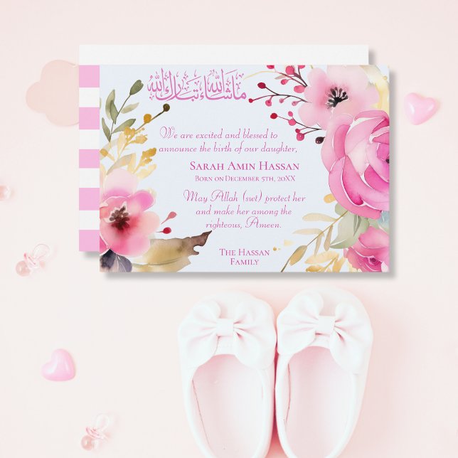 Islamisches Baby Girl Floral Geburtsankündigung Ankündigung (Von Creator hochgeladen)