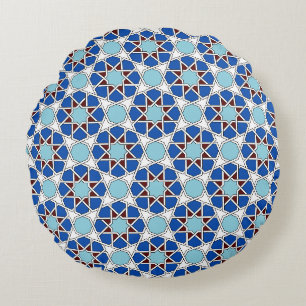 Islamisches Blau-Weiß-Marokkanisches Geometrisches Rundes Kissen