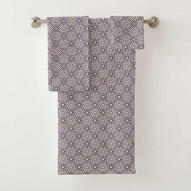 Islamisches Blaues weißes marokkanisches geometris Badhandtuch Set (Insitu)