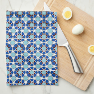 Islamisches Blaues weißes marokkanisches geometris Geschirrtuch
