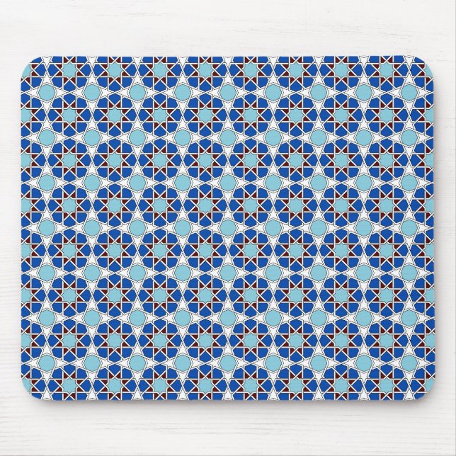 Islamisches Blaues weißes marokkanisches geometris Mousepad (Vorne)
