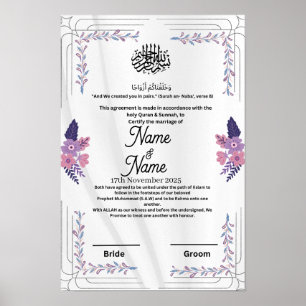 Islamisches Blumenzeugnis für lila Nikah Poster
