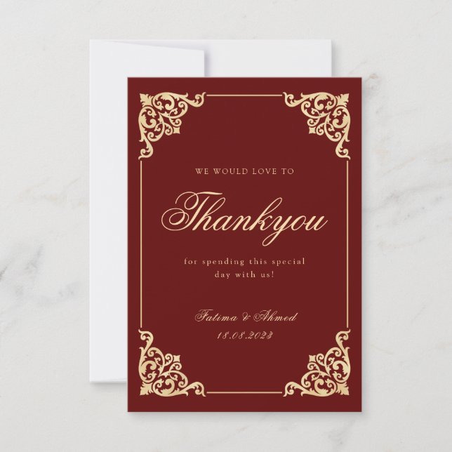 Islamisches Burgund Gold Hochzeit Dankeschön Karte (Vorderseite)