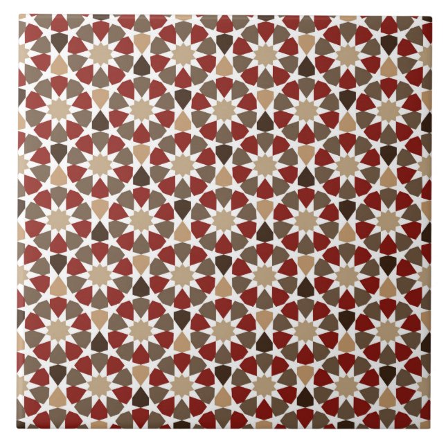 Islamisches geometrisches Rot- und Beige-Motif-Mus Fliese (Vorderseite)